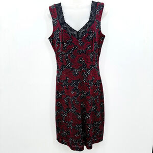 Vintage Y2K INC Floral Lace Dress M Red Black Goth Grunge Slinky Whimsical Dark
